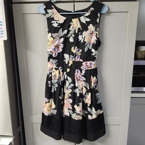 Papillon Floral Black Sleeveless Dress Sz S